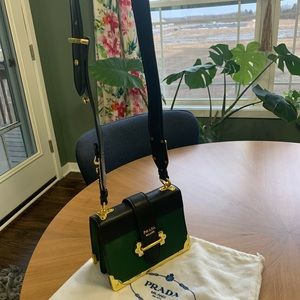 Excellent Reproduction Prada Cahier Dark Green Leather Crossbody  Bag LIKE NEW!
